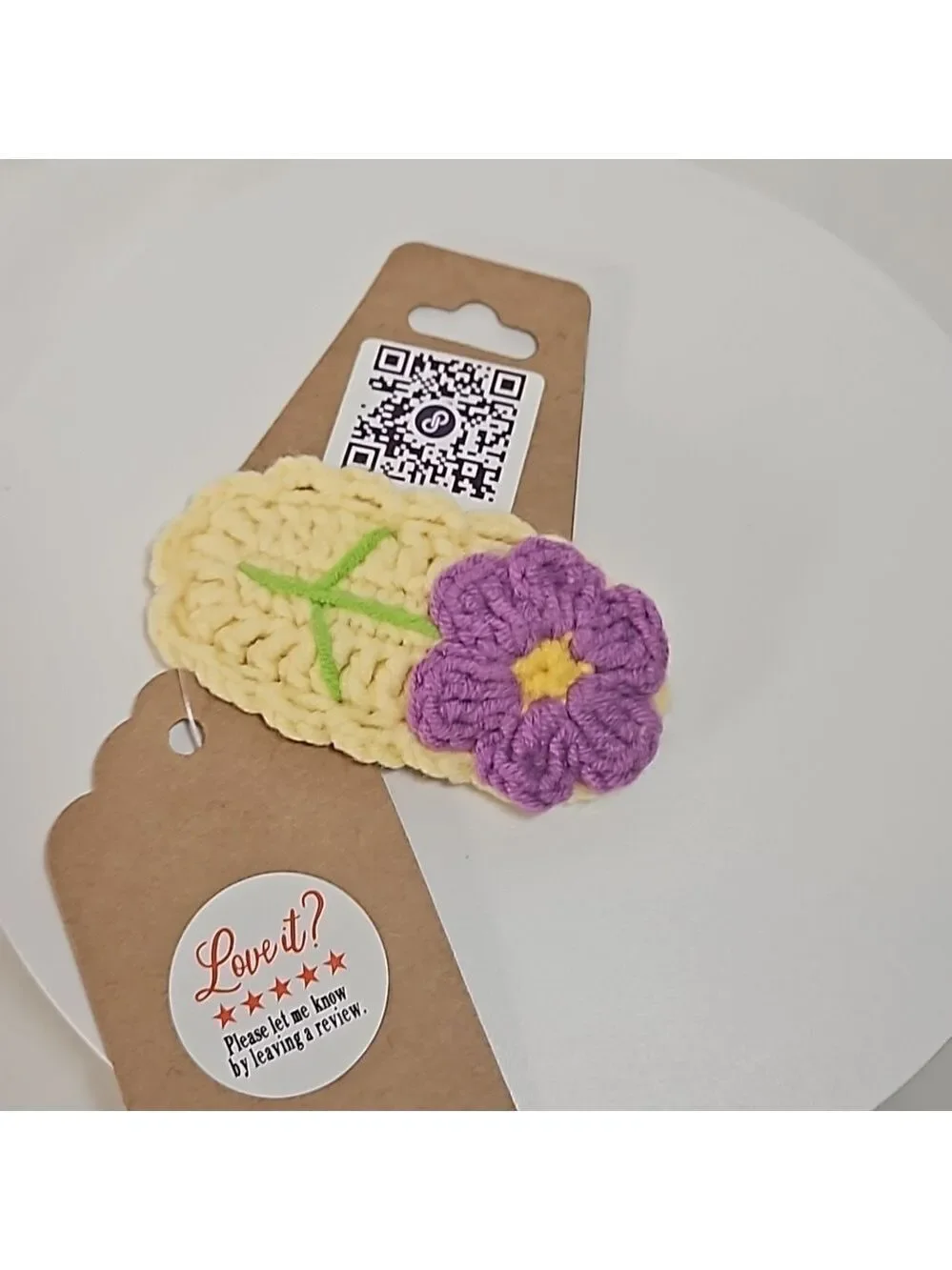 Hand Knit Crochet Hair Clip Handmade Purple Botanical